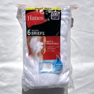 Hanes Tagless Briefs 6 Pack White Mens 2XL Underwear Soft & Breathable